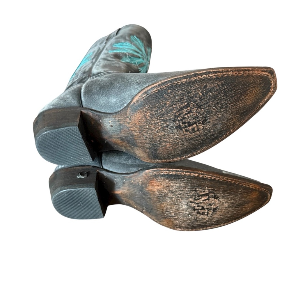 Eight Second Angel Leather Snip Toe Cheyenne Cowgirl Boots Gray and Turquoise 10 - Picture 8 of 10